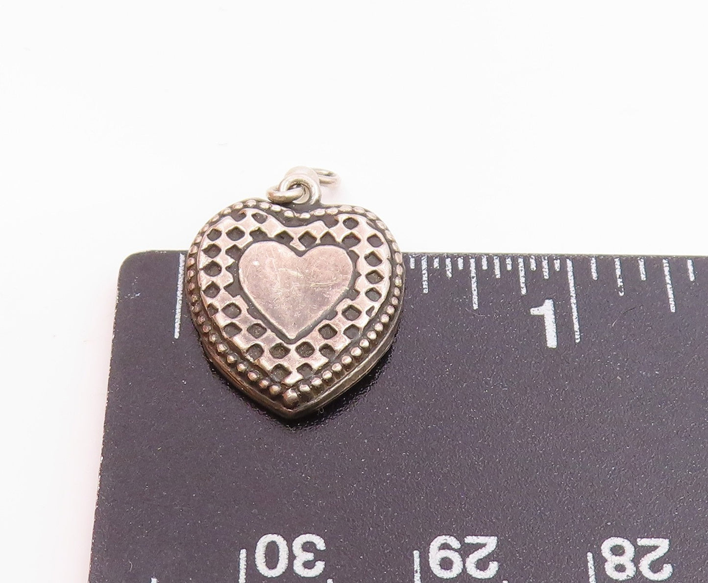 925 Sterling Silver Vintage Petite Pearl Checkered Love Heart Pendant  PT16472