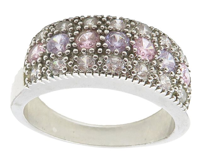925 Sterling Silver  Pink & White Topaz Three Row Band Ring Sz 10.5  RG9940