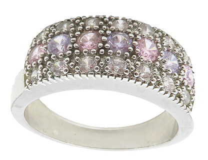 925 Sterling Silver  Pink & White Topaz Three Row Band Ring Sz 10.5  RG9940