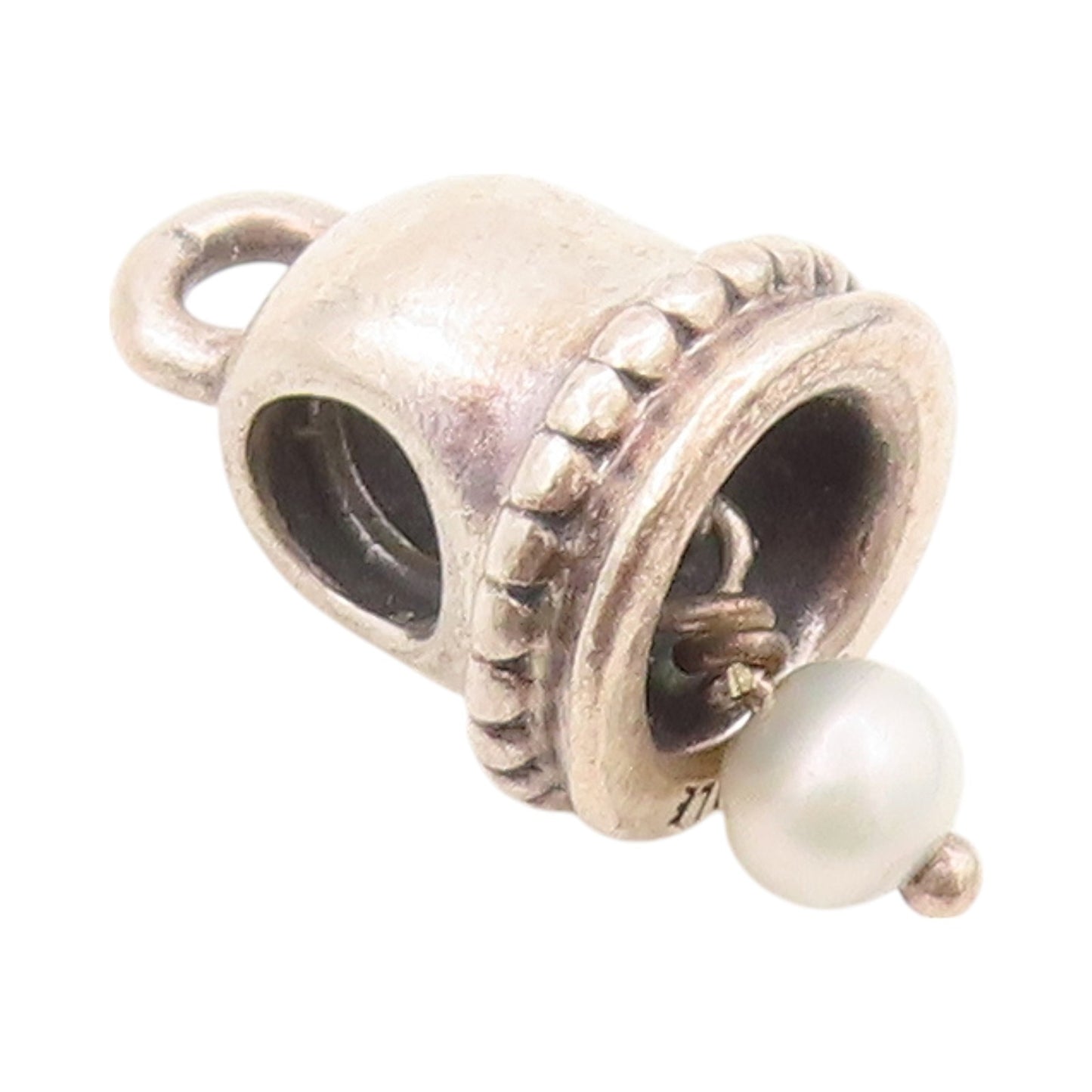 925 Sterling Silver Vintage Pendant PANDORA Designer Pearl Bell Shape   PT24094