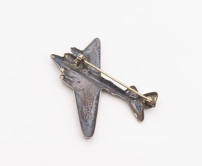 925 Sterling Silver Vintage Brooch Pin Carved Military Bomber Aircraft  BP12329