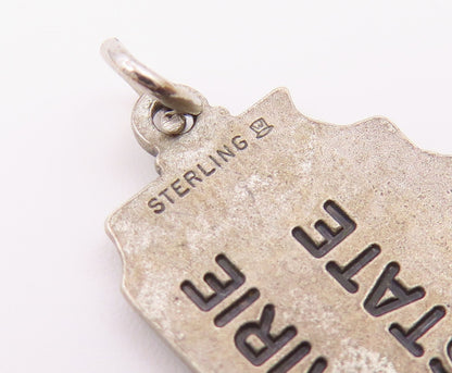 925 Sterling Silver  Vintage Dark Tone Illinois State Map Pendant  PT16320