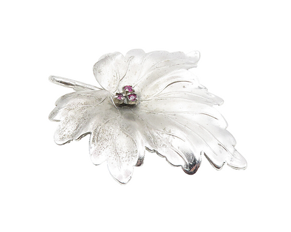 HARRY S. BICK 925 Silver  Vintage Amethyst Single Leaf Brooch Pin  BP3767