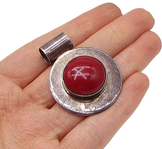 MEXICO 925 Sterling Silver  Vintage Bezel Set Coral Slider Pendant  PT2318