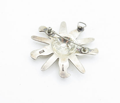 925 Sterling Silver  Vintage Shiny Smooth Shining Sun Motif Brooch Pin  BP1741