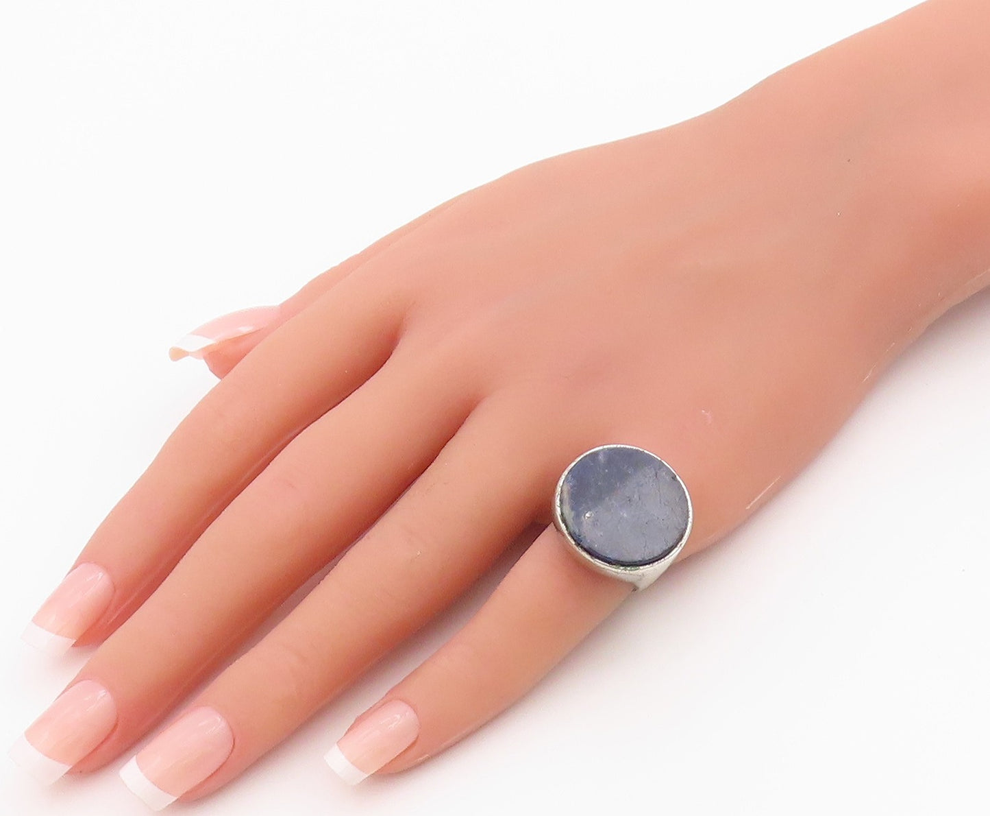 925 Sterling Silver Vintage Ring Modernist Lapis Lazuli Band  Sz 6  RG36262