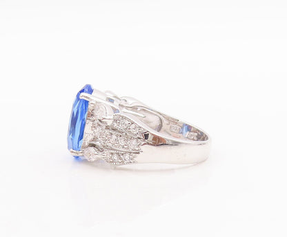 925 Sterling Silver Vintage Ring Designer Cutout Blue & White CZ  Sz 7  RG29596