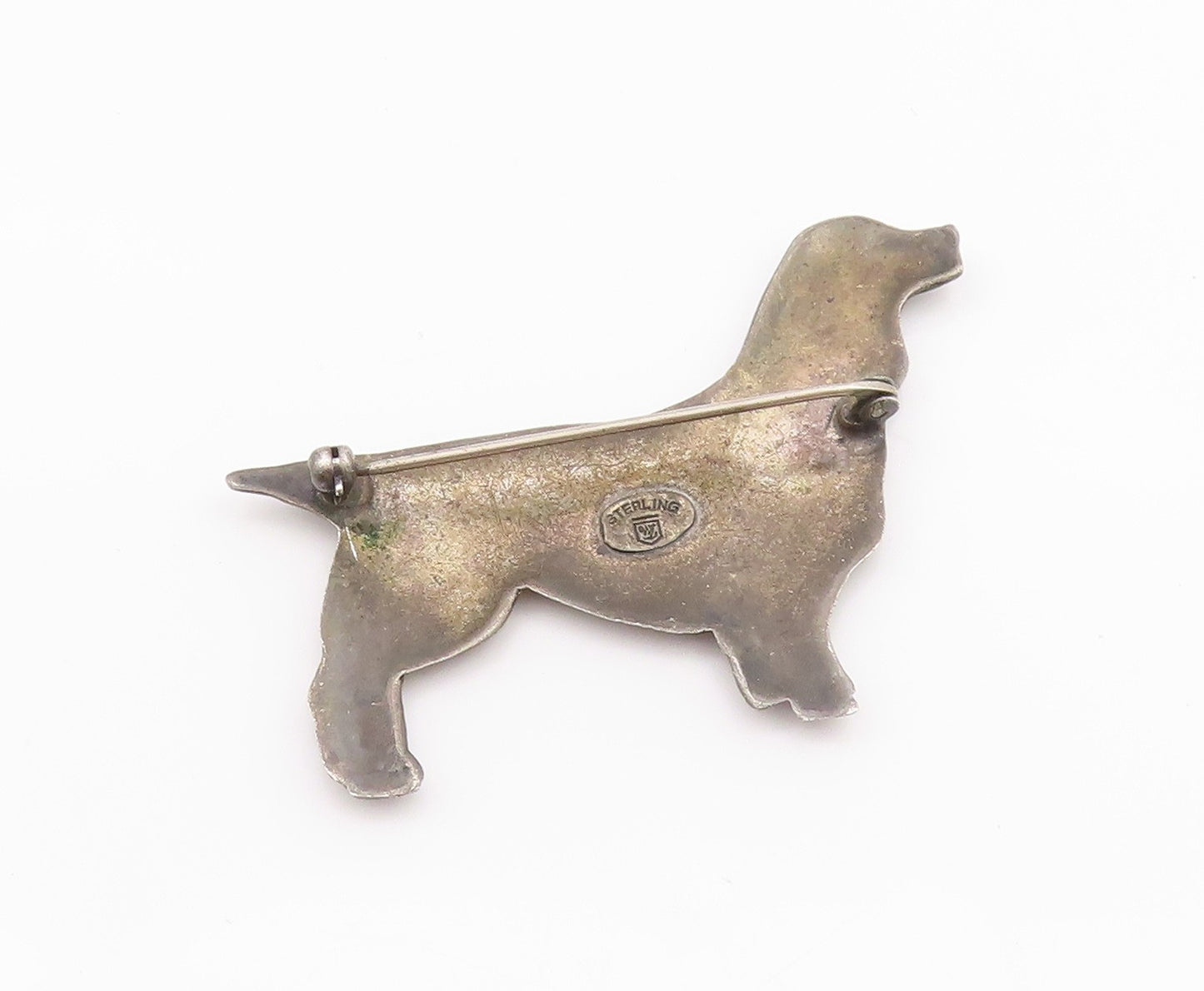 925 Sterling Silver Vintage Brooch Dark Tone Etched Golden Retriever   BP11695