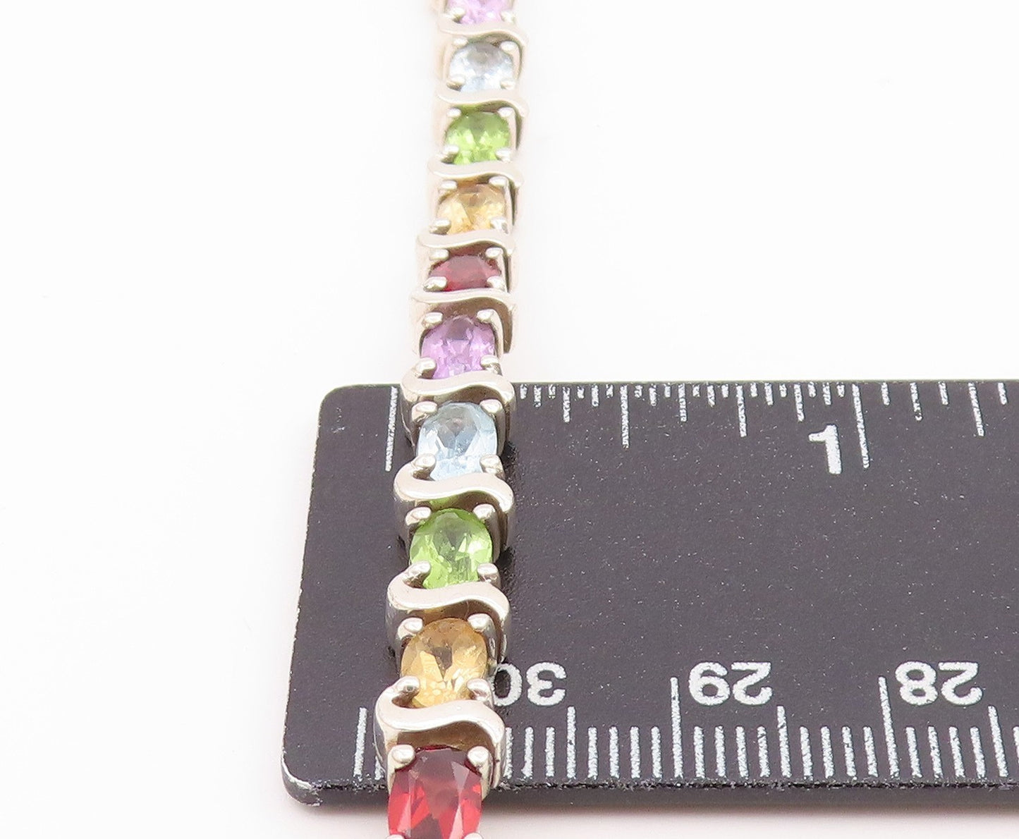 925 Sterling Silver Vintage Bracelet Classic Oval Cut Gemstone Link  BT12184