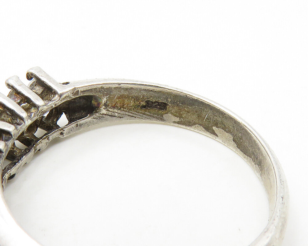 925 Silver  Vintage Cubic Zirconia Solitaire With Accents Ring Sz 10  RG18834