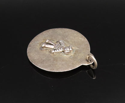 925 Sterling Silver  Vintage Carved Cartoon Figure Medal Pendant  PT21652