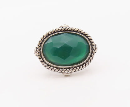 925 Sterling Silver Vintage Ring Twisted Rope Oval Green Onyx & CZ Sz 7  RG30304