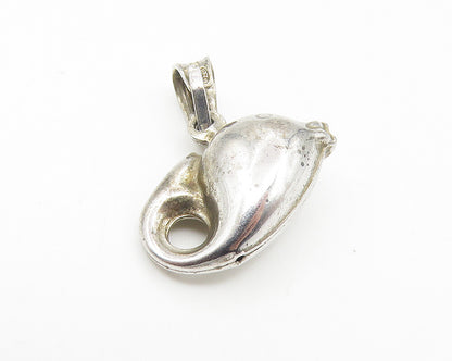 925 Sterling Silver  Vintage Petite Hollow Whale Motif Drop Pendant  PT8676