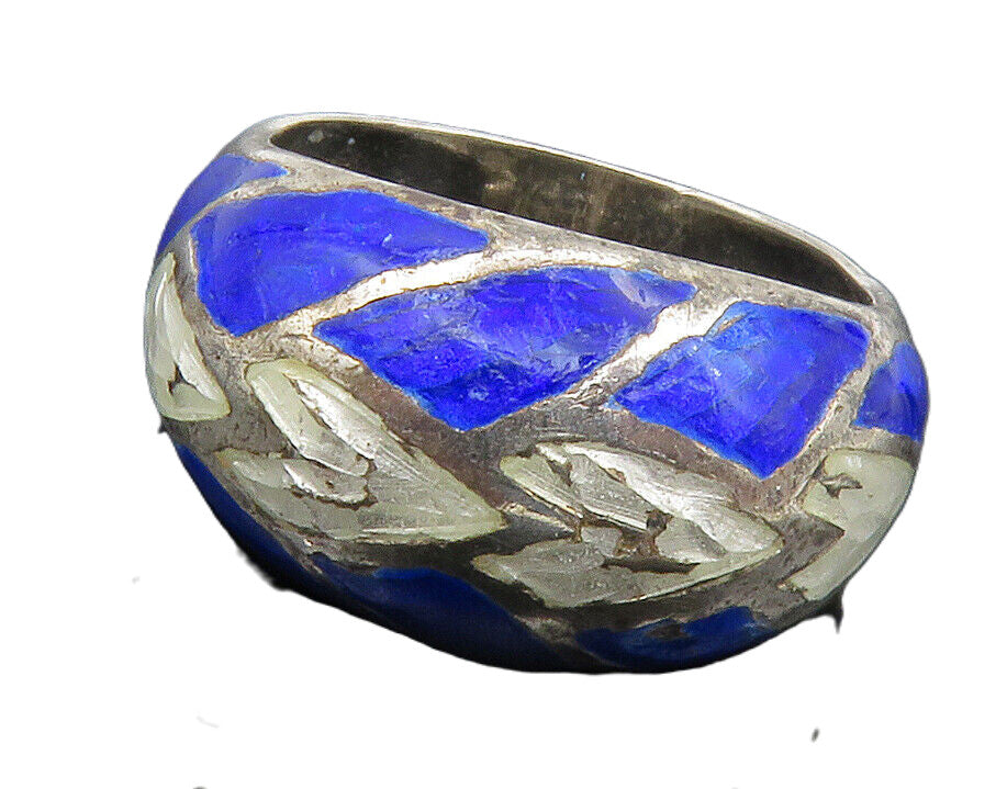 SIAM 925 Sterling Silver  Vintage Enamel Coated Dome Band Ring Sz 6.5  RG13157