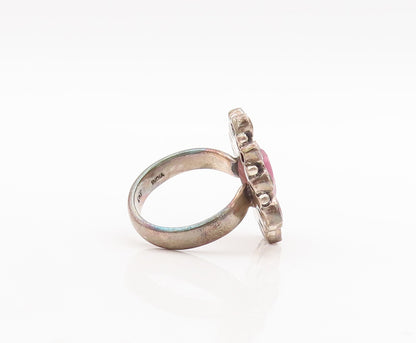925 Sterling Silver Vintage Ring Garnet Citrine & Gemstone Flower  Sz 6  RG29282