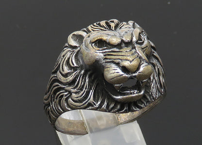 925 Sterling Silver  Vintage Dark Tone Lion's Head Band Ring Sz 13  RG20261