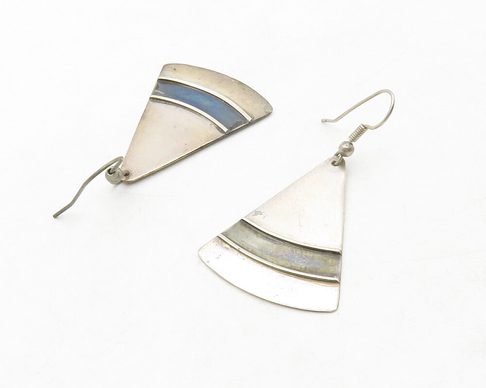 925 Sterling Silver  Vintage Dark Tone Triangle Smooth Dangle Earrings  EG6691