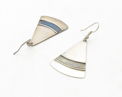 925 Sterling Silver  Vintage Dark Tone Triangle Smooth Dangle Earrings  EG6691