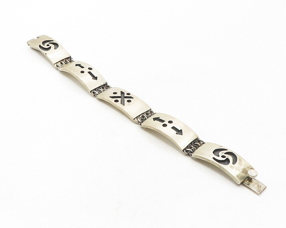CAVARI 925 Sterling Silver  Vintage Oxidized Cutout Bar Chain Bracelet  BT4478