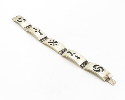 CAVARI 925 Sterling Silver  Vintage Oxidized Cutout Bar Chain Bracelet  BT4478