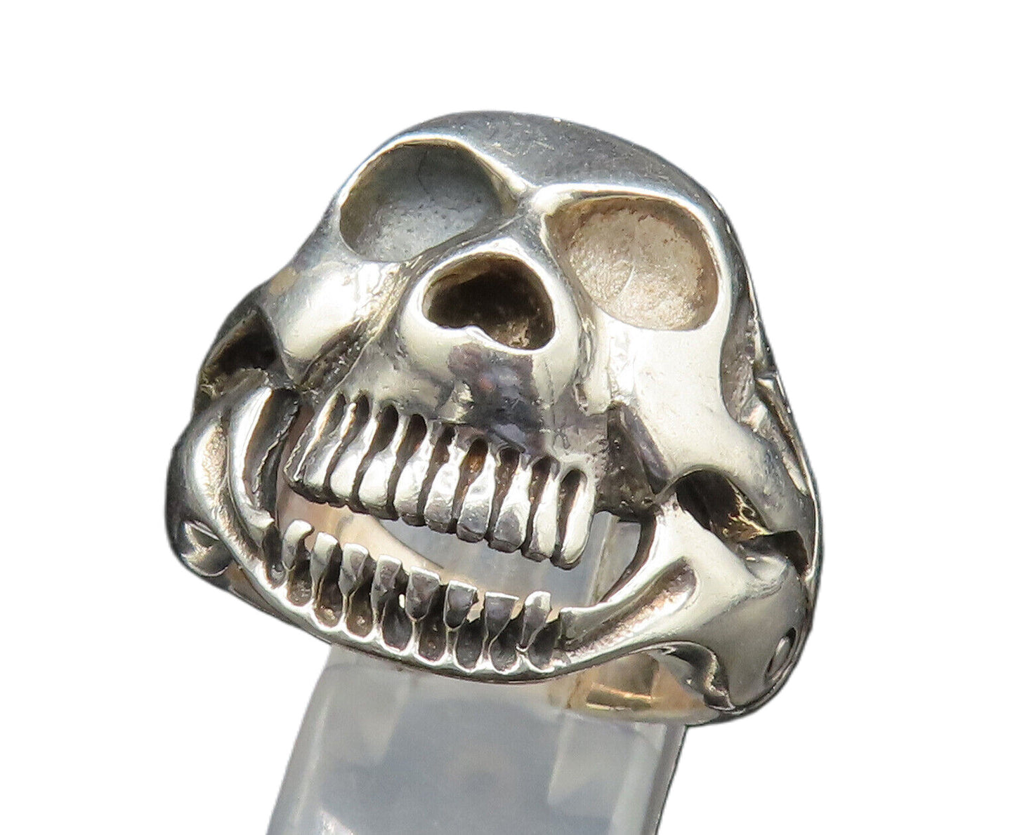 925 Sterling Silver  Vintage Skull Head Signet Biker Ring Sz 10  RG24840