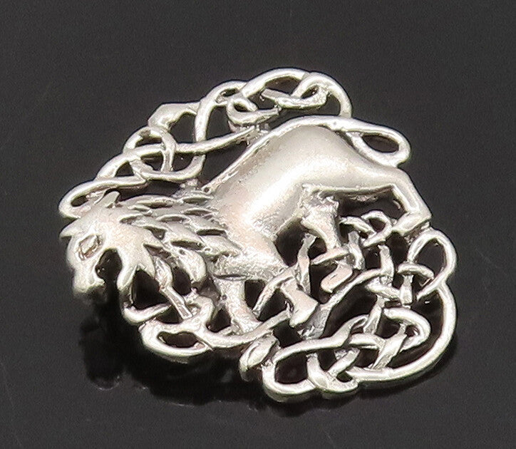 925 Sterling Silver Vintage Brooch Pin Royal Crest Carved Roaring Lion  BP10606