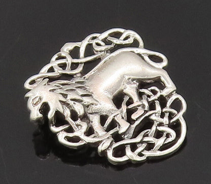 925 Sterling Silver Vintage Brooch Pin Royal Crest Carved Roaring Lion  BP10606