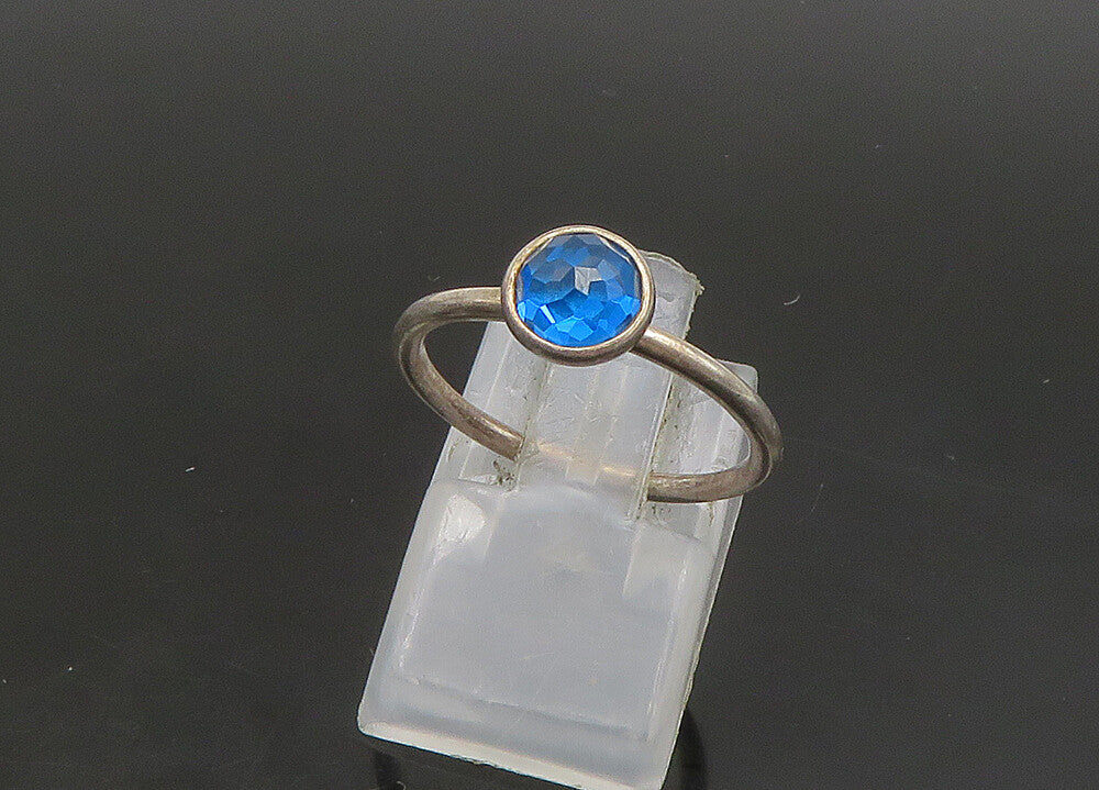PANDORA 925 Silver  Vintage Faceted Blue Stone Thin Band Ring Sz 7 RG23595