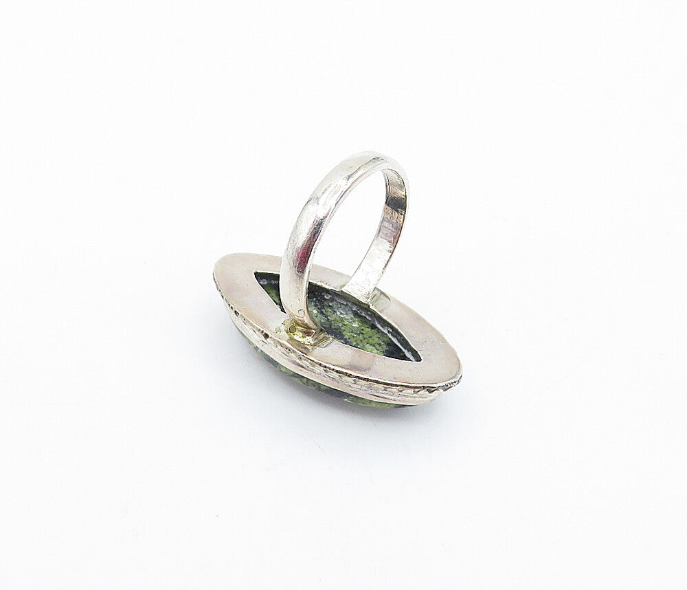 925 Sterling Silver  Vintage Jasper Circle Border Cocktail Ring Sz 9  RG3734