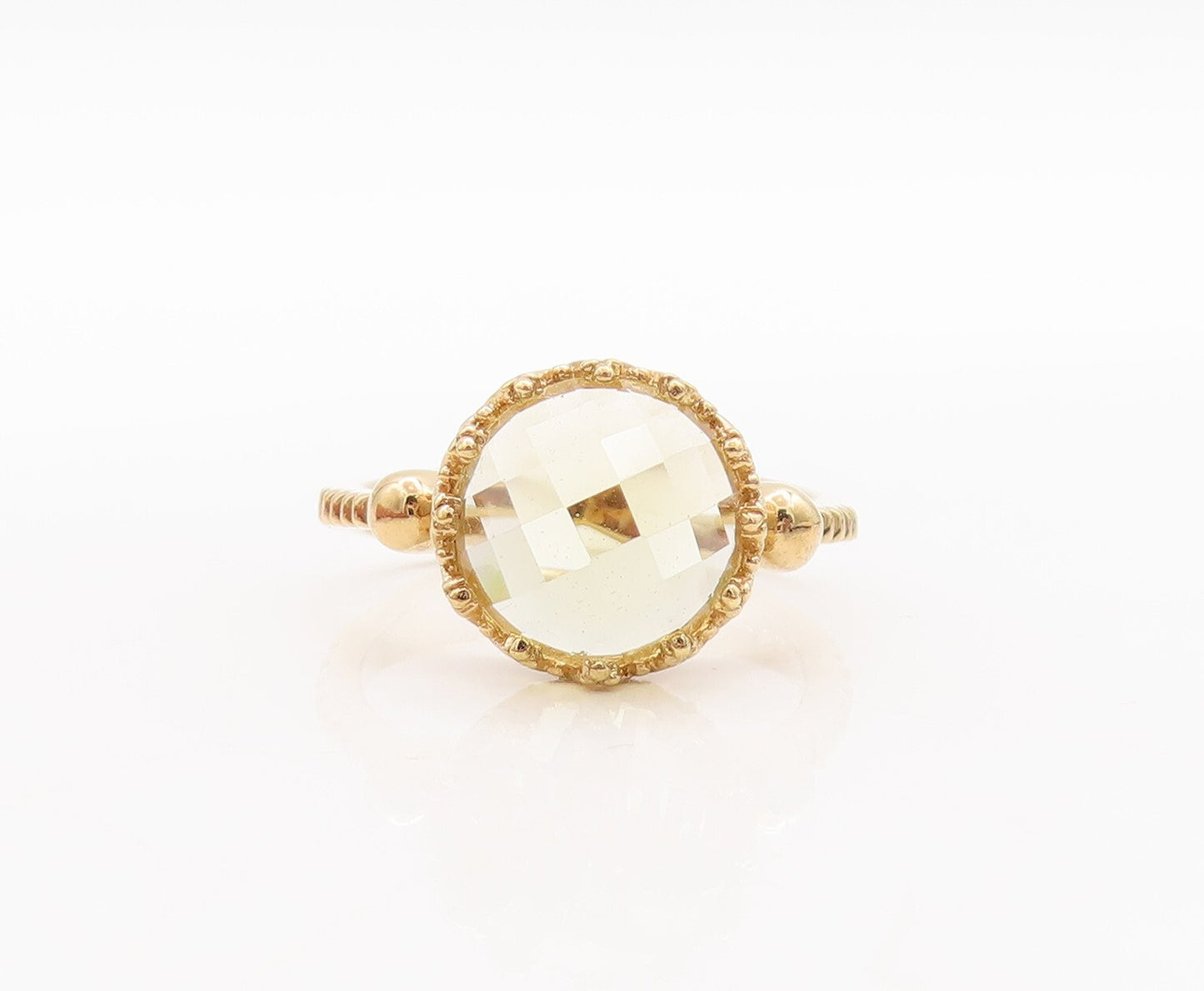 925 Sterling Silver Vintage Ring Gold Plated Carved Yellow CZ  Sz 7  RG29372