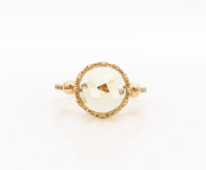 925 Sterling Silver Vintage Ring Gold Plated Carved Yellow CZ  Sz 7  RG29372