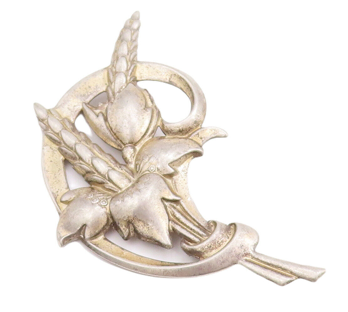 925 Sterling Silver Vintage Brooch Pin Solid Floral Bouquet Carved  BP10940