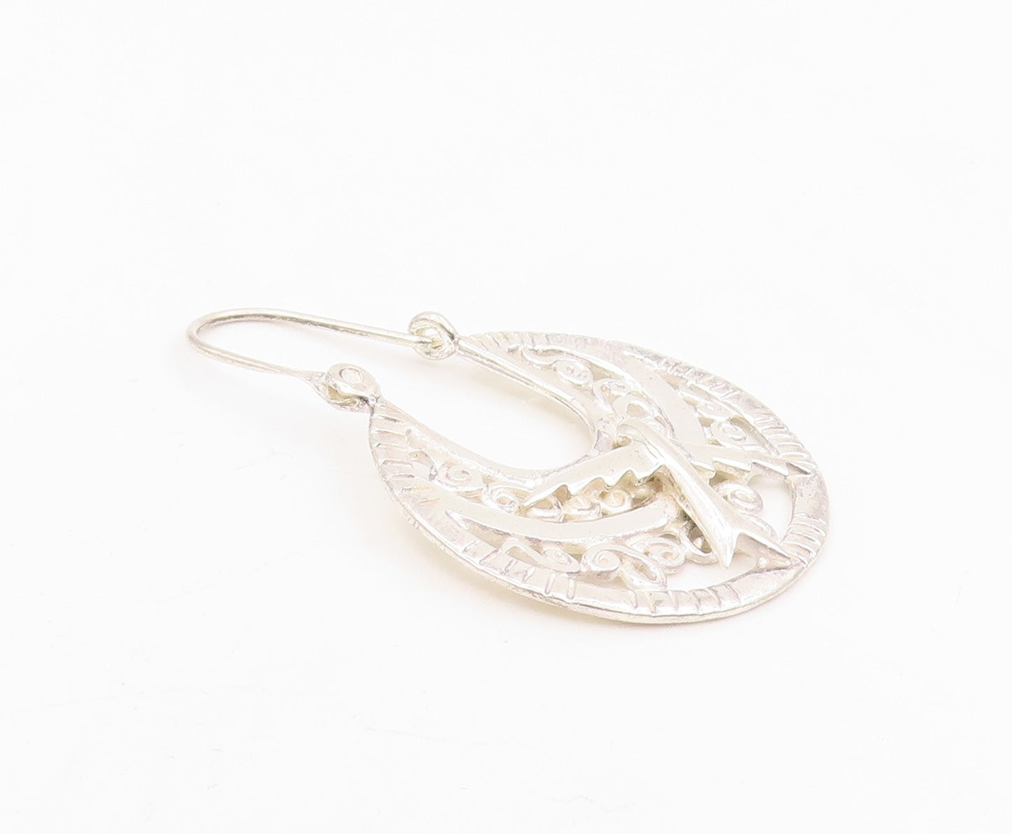 925 Sterling Silver Vintage Earrings Intricate Openwork Dove Bird Drop  EG13906