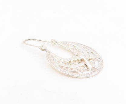 925 Sterling Silver Vintage Earrings Intricate Openwork Dove Bird Drop  EG13906
