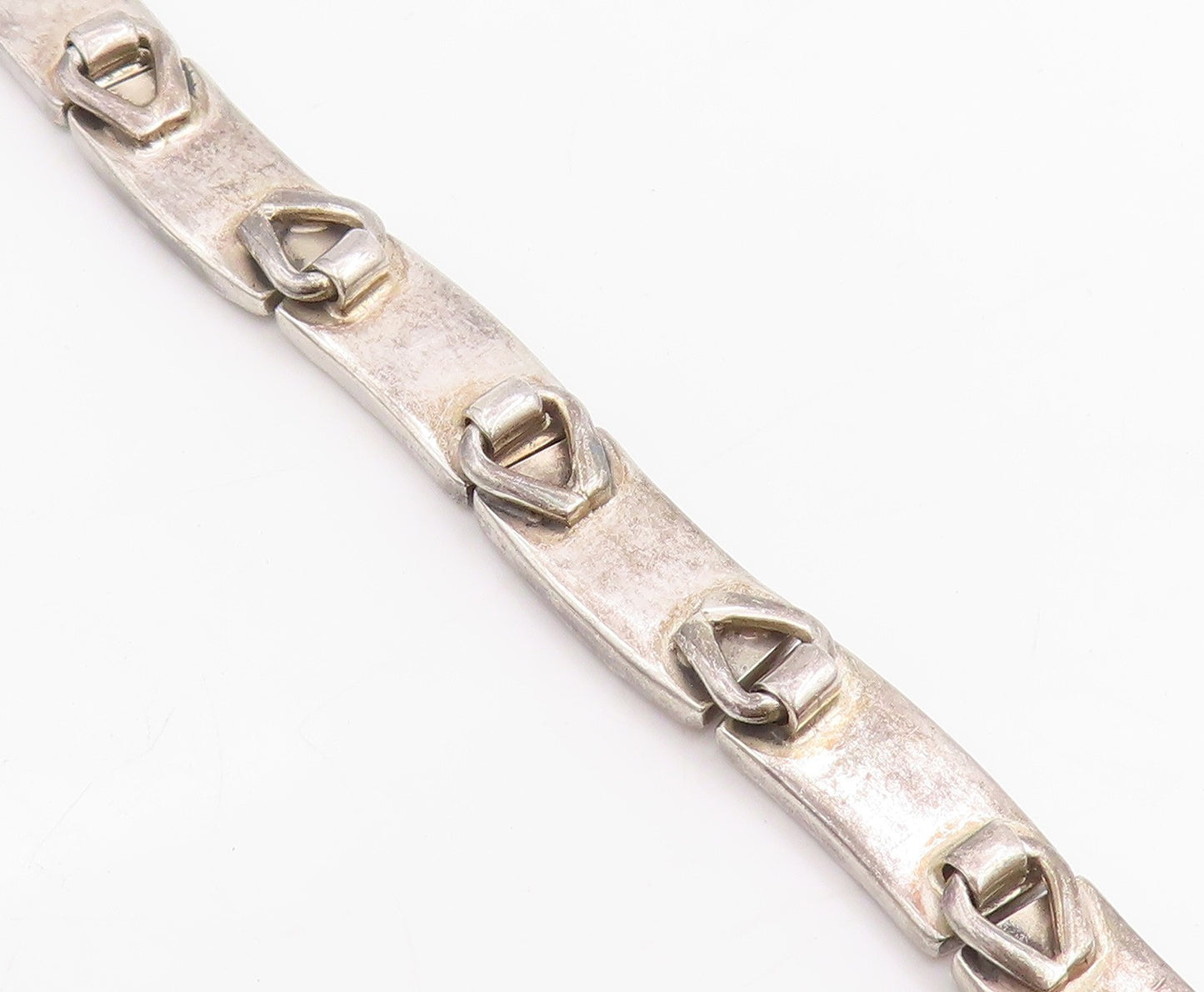 925 Sterling Silver Vintage Bracelet MEXICO Hammered Segment Link Chain  BT11414