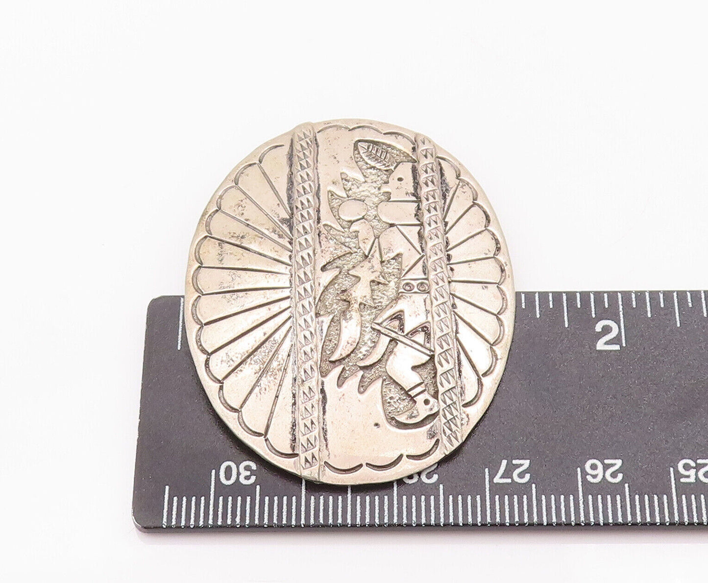 925 Sterling Silver Vintage Brooch Pin WYLIE NAVAJO Carved Sleeping Man  BP10807