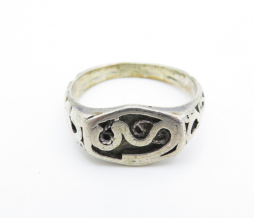 925 Sterling Silver  Vintage Antique Oxidized Swirl Band Ring Sz 7  RG6596
