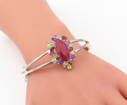 925 Sterling Silver Vintage Bracelet Marquise Cut Gemstone Halo Topaz  BT10734