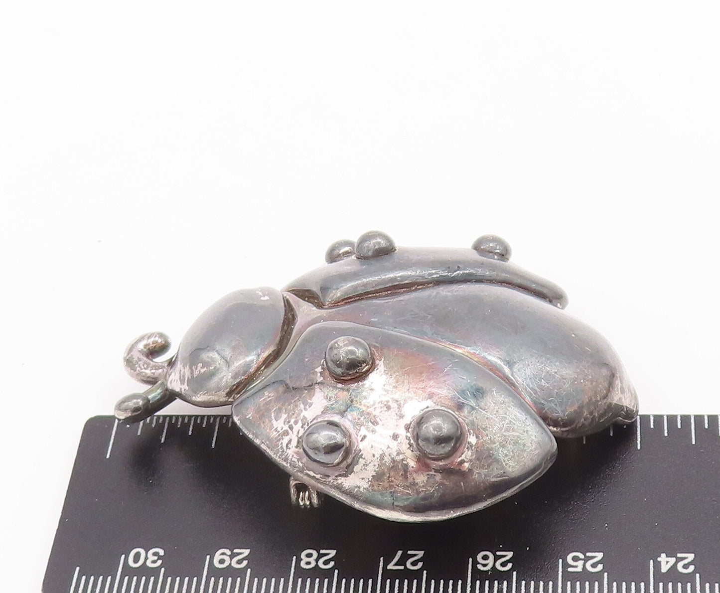 925 Sterling Silver Vintage Brooch Pin ISRAEL Carved Large Puffed Bug  BP10683
