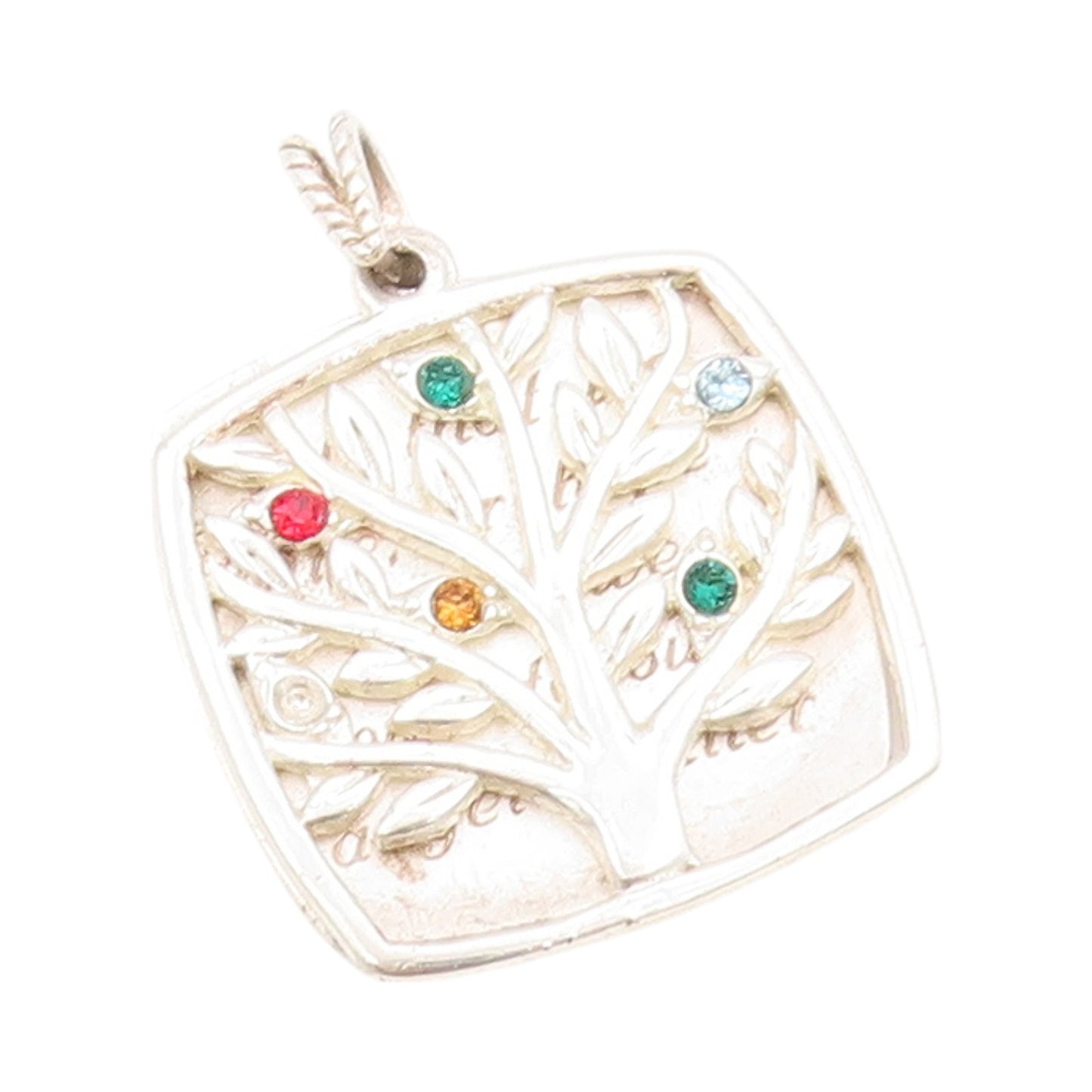 925 Sterling Silver Vintage Pendant Carved Gemstone Mother Tree Of Life  PT24103
