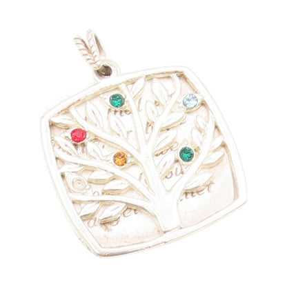 925 Sterling Silver Vintage Pendant Carved Gemstone Mother Tree Of Life  PT24103