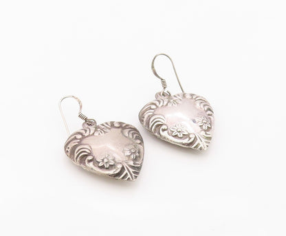 925 Sterling Silver Vintage Earrings Art Nouveau Style Puffy Love Heart  EG14406