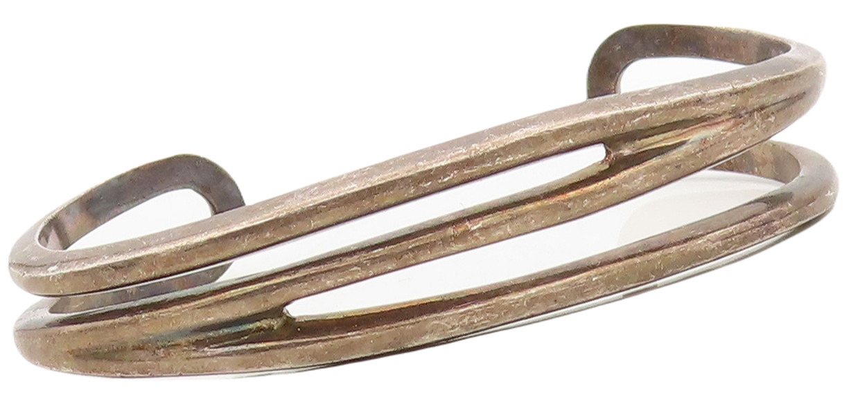 925 Sterling Silver Vintage Bracelet Brutalist  Split Solid Cuff  BT10785