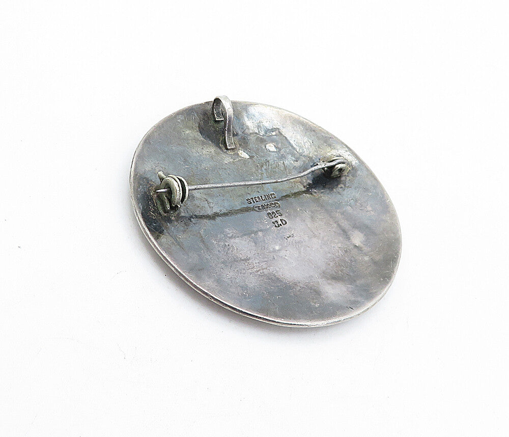 MEXICO 925 Sterling Silver  Vintage Abalone Shell Pattern Brooch Pin  BP1569