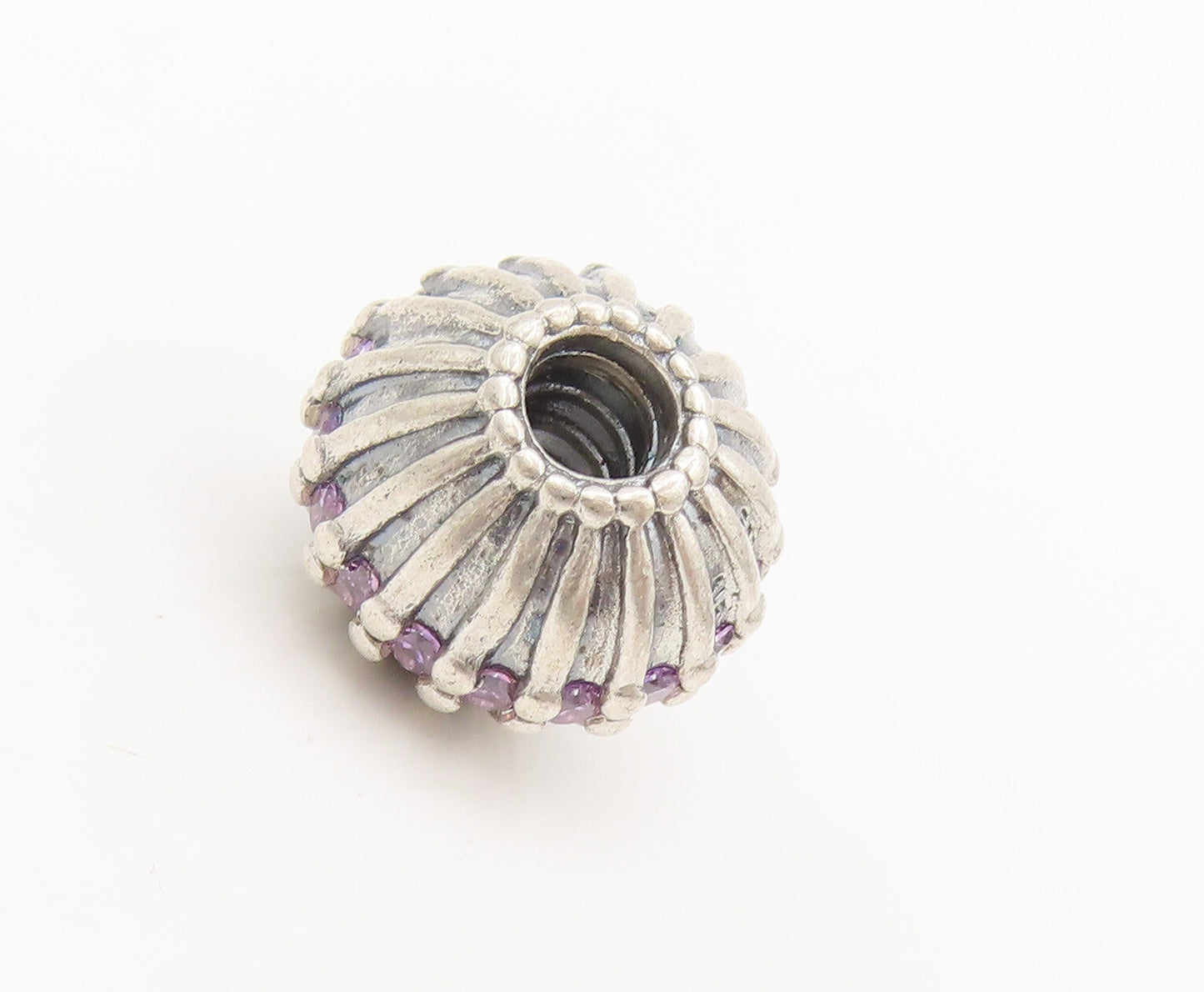 PANDORA 925 Sterling Silver  Vintage Solid Purple Stone Bead Pendant  PT22376