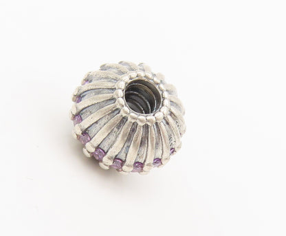 PANDORA 925 Sterling Silver  Vintage Solid Purple Stone Bead Pendant  PT22376