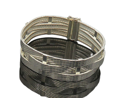 925 Sterling Silver Shiny Slanted Multi Strand Bangle Bracelet BT7250