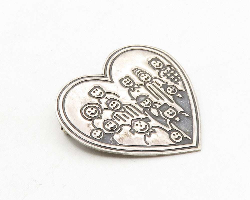 EFS MEXICO 925 Silver  Vintage Oxidized People Love Heart Brooch Pin  BP4013