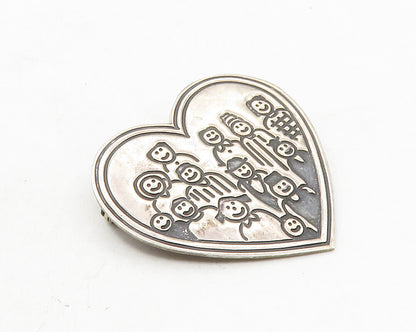 EFS MEXICO 925 Silver  Vintage Oxidized People Love Heart Brooch Pin  BP4013