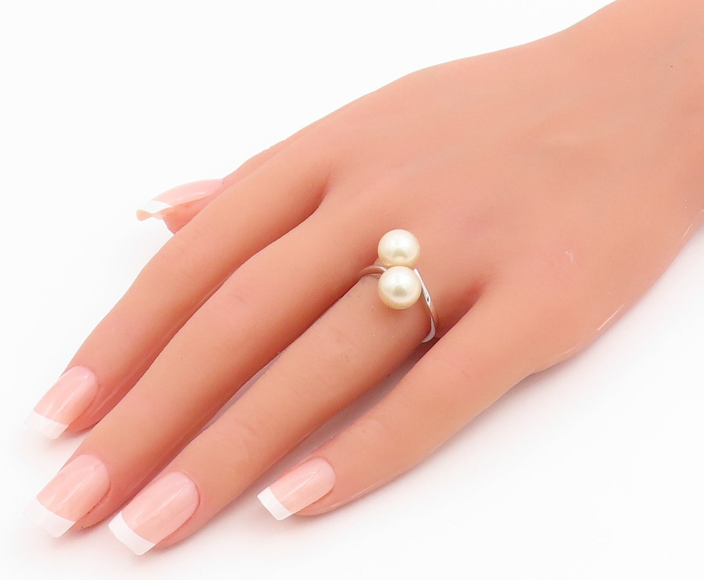 925 Sterling Silver Vintage Ring Round Pearl Elegant Bypass Band  Sz 7  RG35367